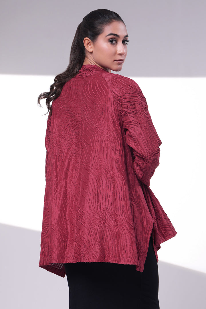 Maroon Embroidered Silk Jacket