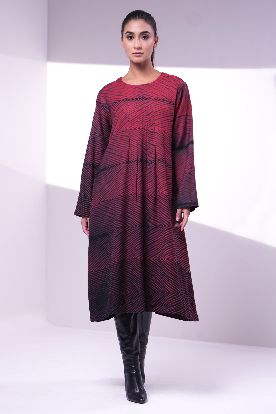 Maroon Wool Shibori Dress