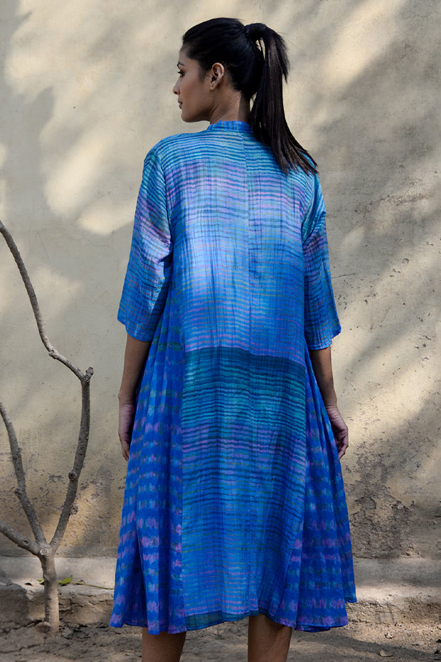 SHIBORI PRINTED BLUE CHANDERI CHOGA