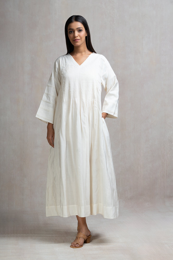 Pintucked Cotton Long Dress