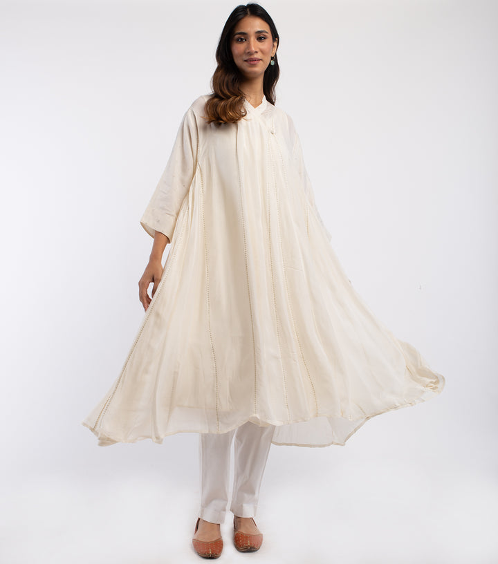 Natural embroidered Cotton Silk choga