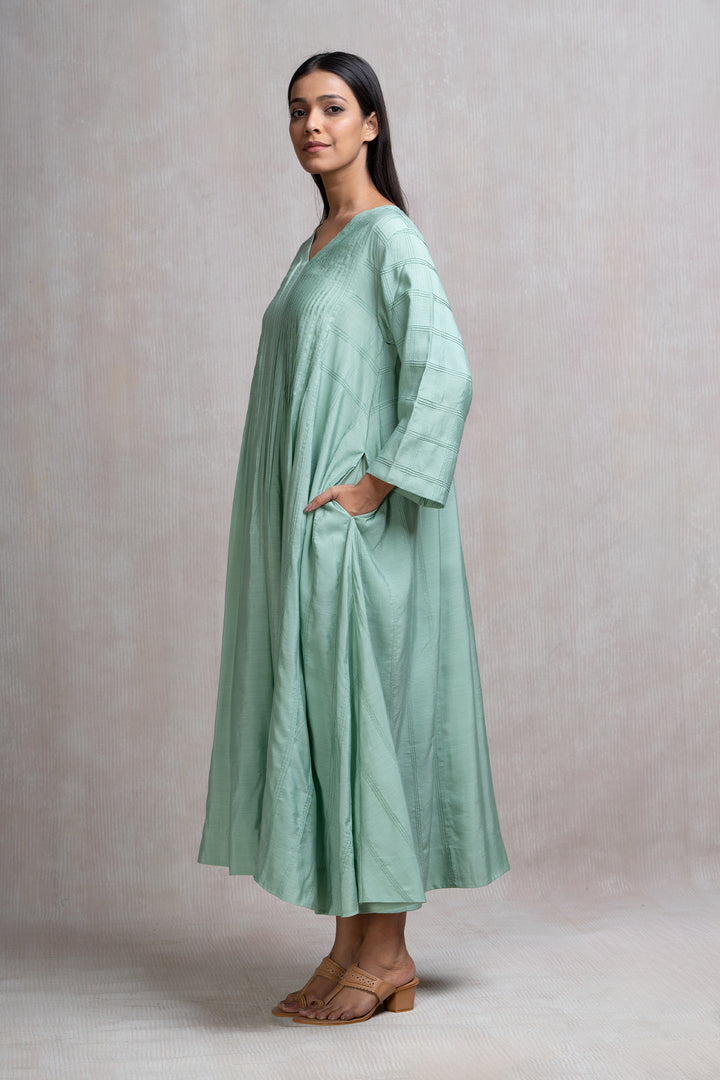 Pintucked Cotton Long Dress