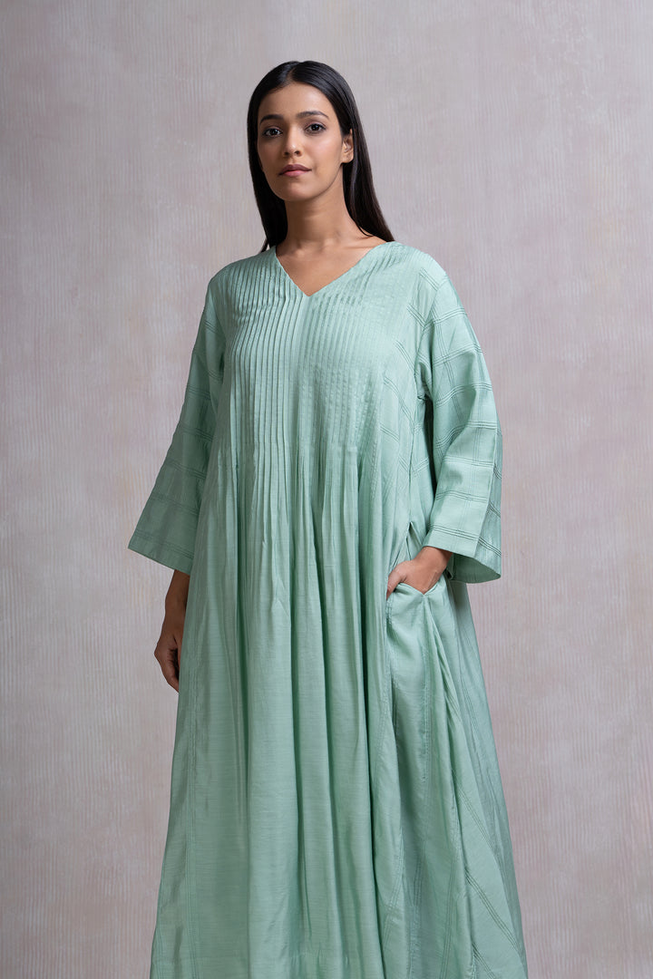 Pintucked Cotton Long Dress