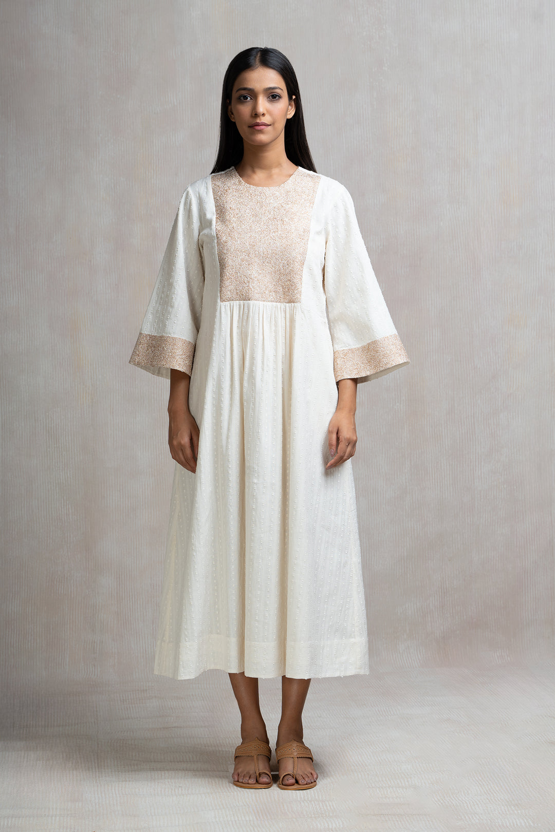 Thread Embroidered Long Cotton Dress