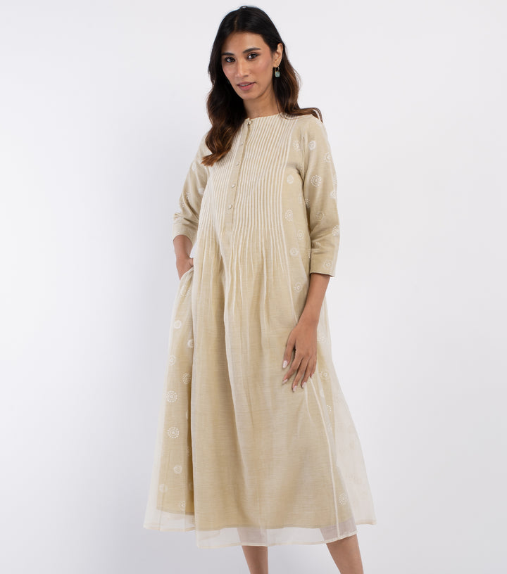 Natural Embroidered Chanderi Dress