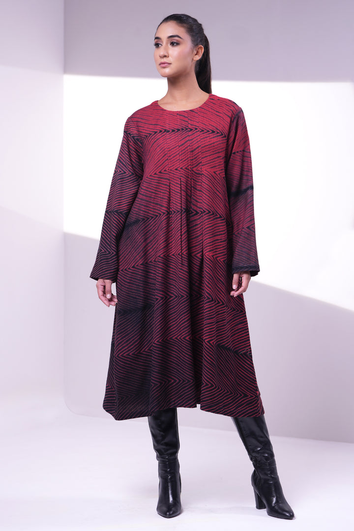 Maroon Wool Shibori Dress