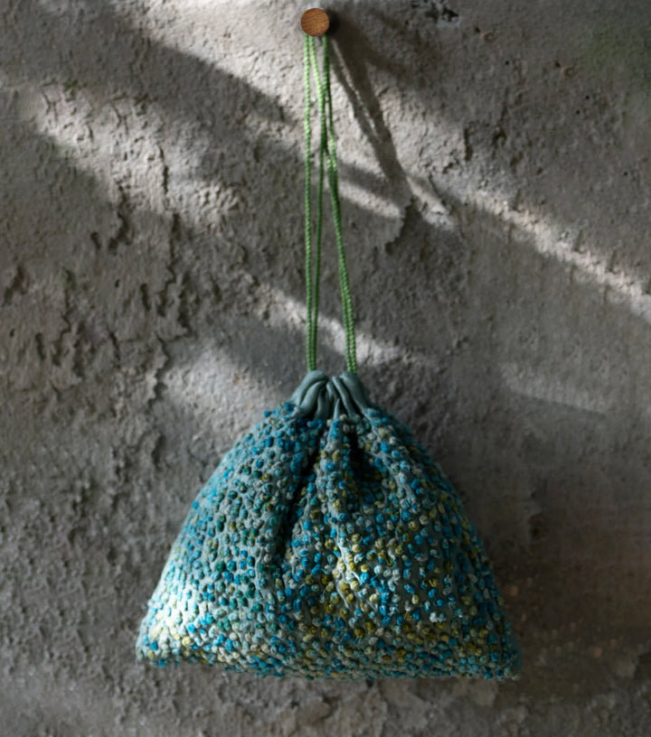 Aqua Blue Silk French Knot Potli