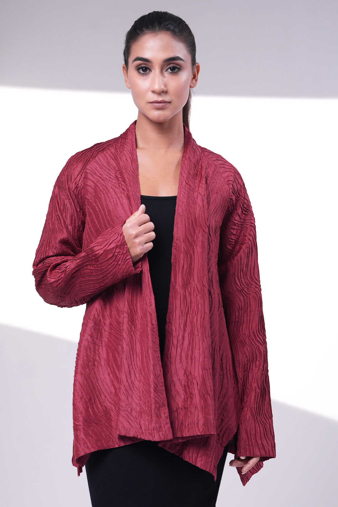 Maroon Embroidered Silk Jacket