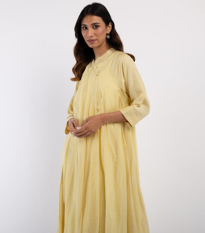 Yellow embroidered Cotton Silk choga