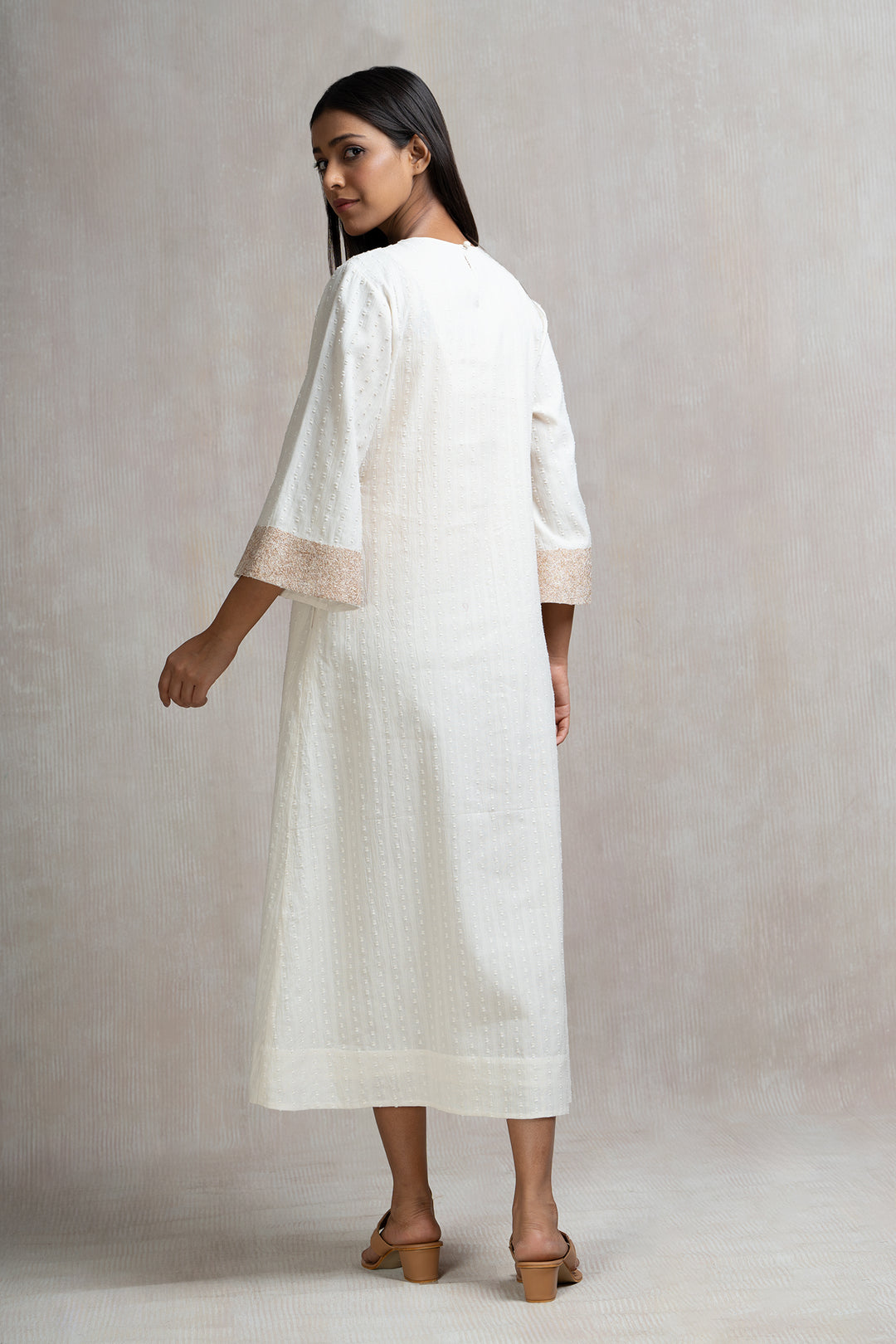 Thread Embroidered Long Cotton Dress