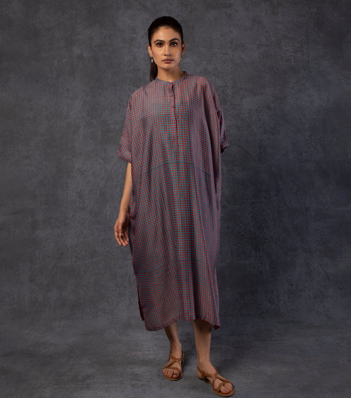 Steel Blue Chanderi Kaftan Dress