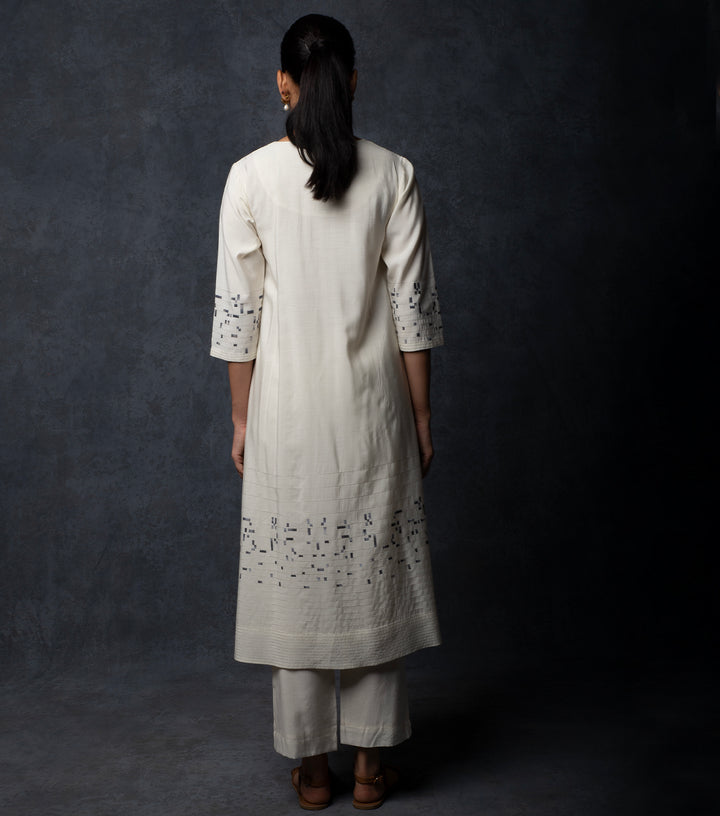 White Embroidered Chanderi Suit Set