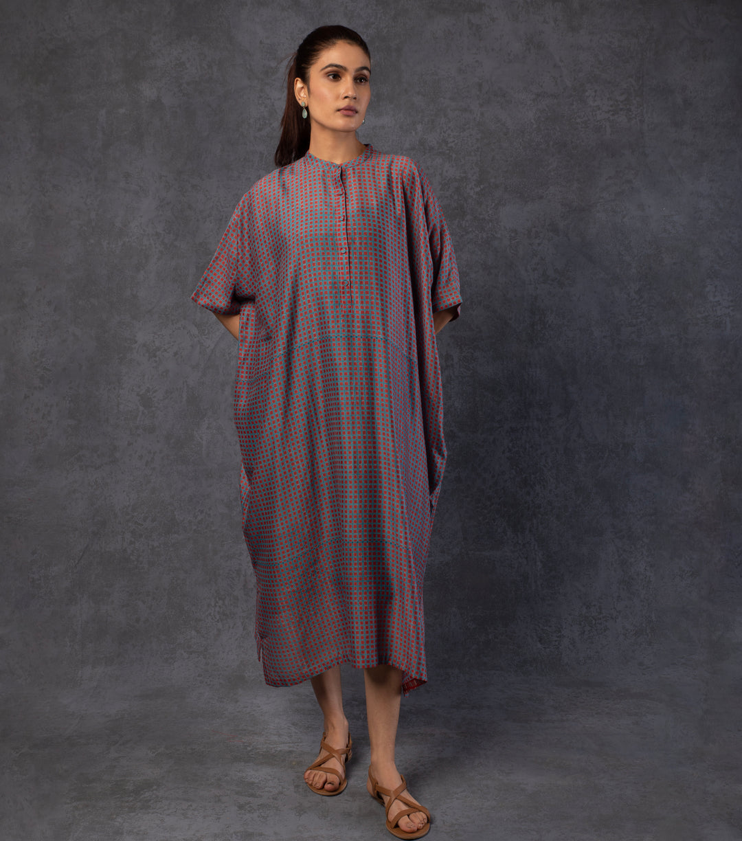 Steel Blue Chanderi Kaftan Dress