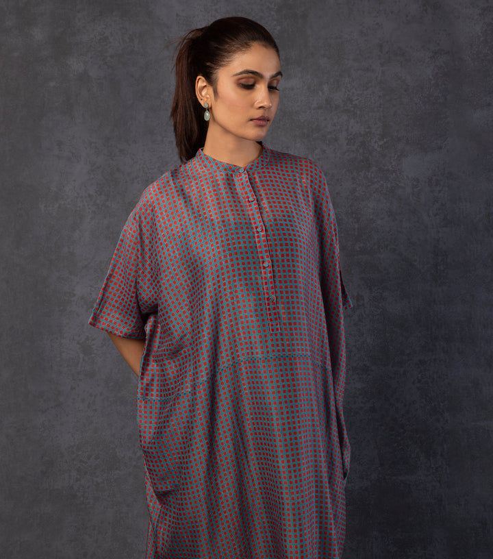 Steel Blue Chanderi Kaftan Dress