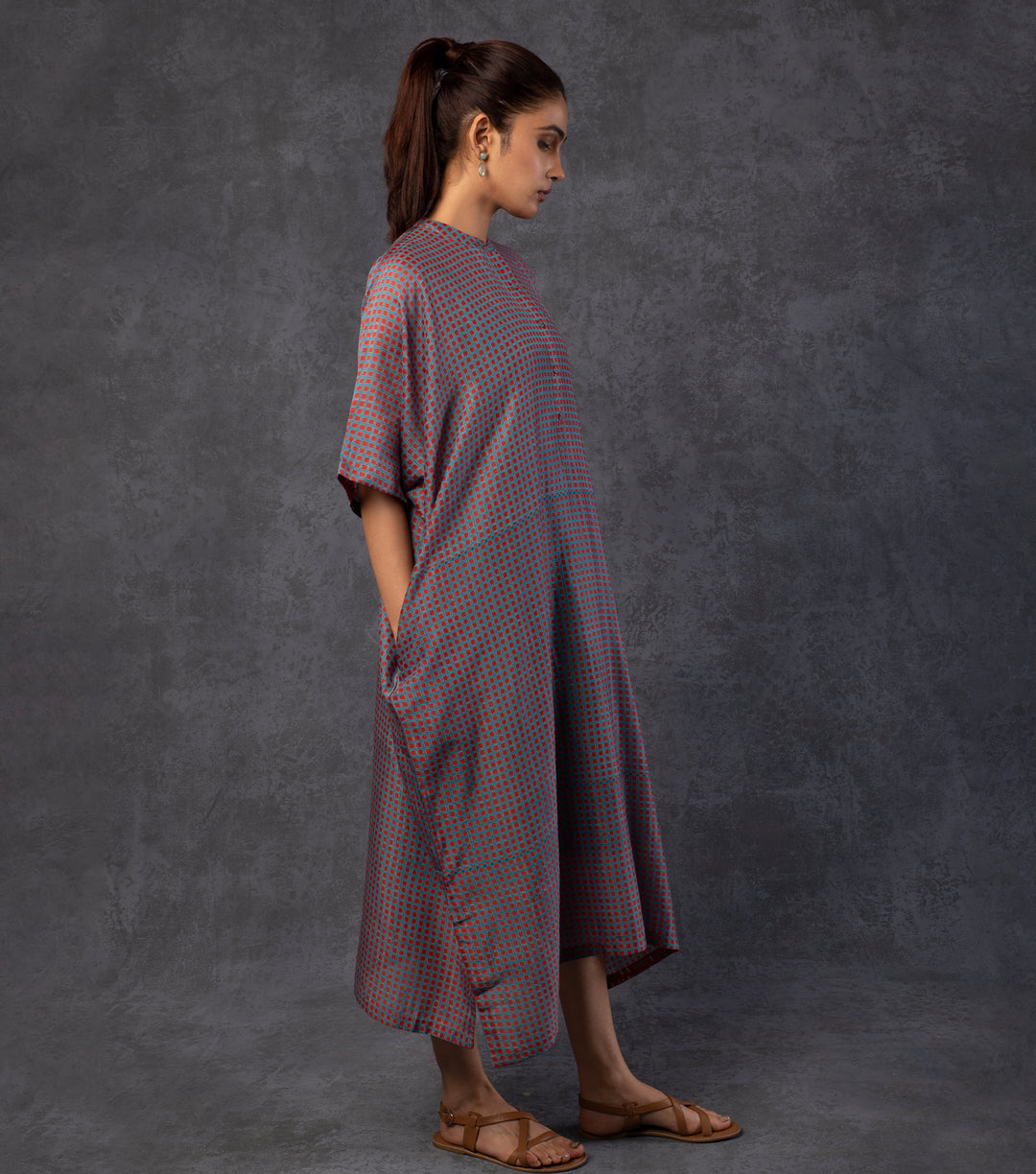 Steel Blue Chanderi Kaftan Dress