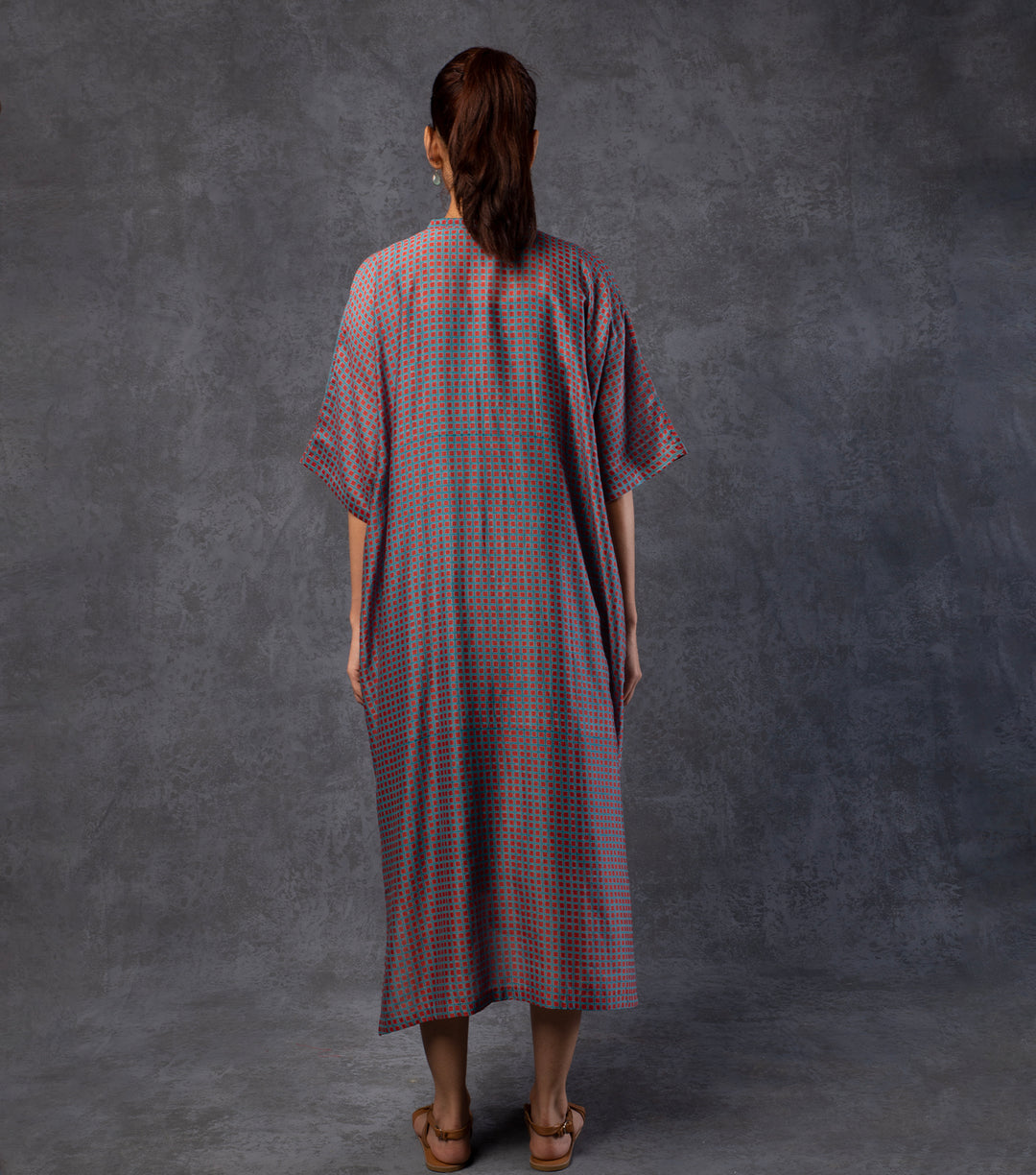 Steel Blue Chanderi Kaftan Dress