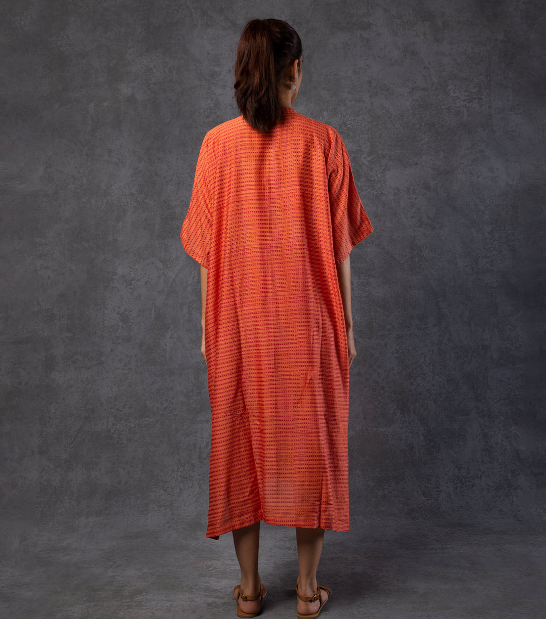 Orange Printed Chanderi Kaftan Dress