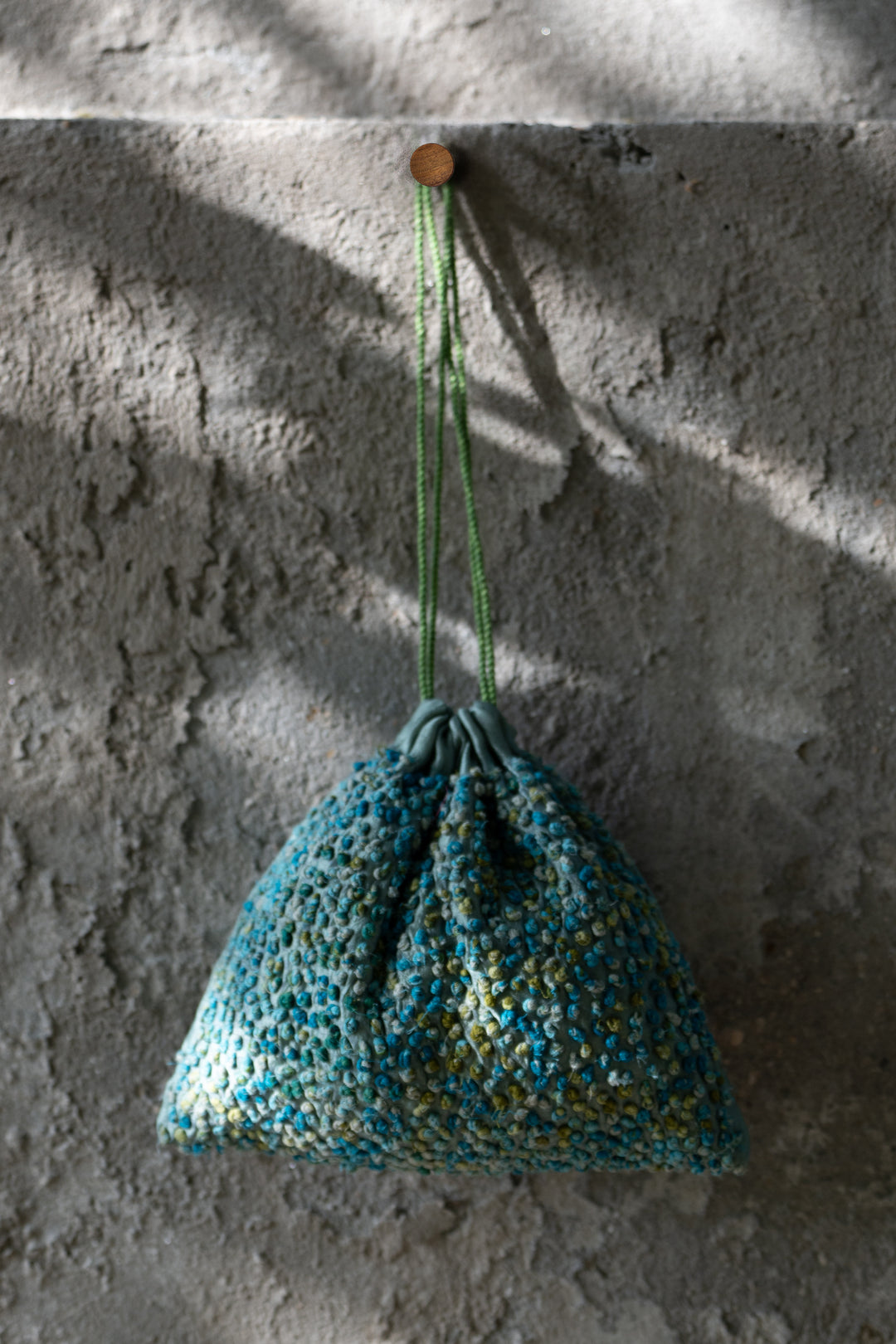 Aqua Blue Silk French Knot Potli