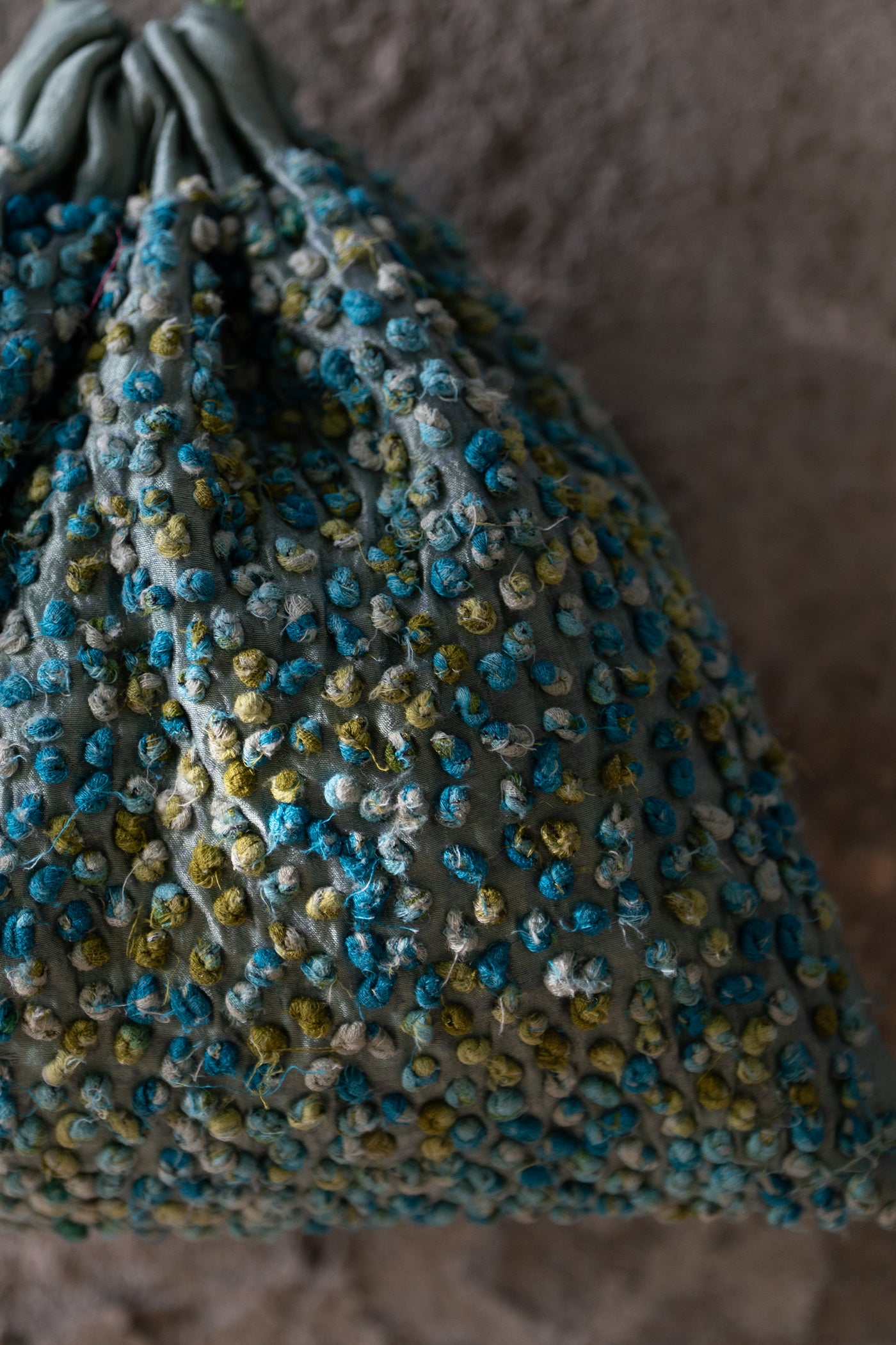 Aqua Blue Silk French Knot Potli