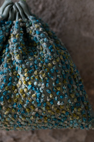 Aqua Blue Silk French Knot Potli