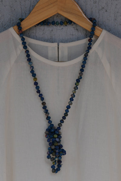 Blue Chanderi Beaded Necklace