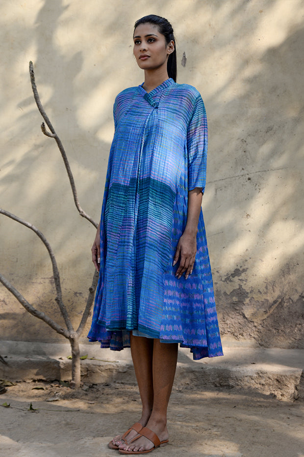 SHIBORI PRINTED BLUE CHANDERI CHOGA