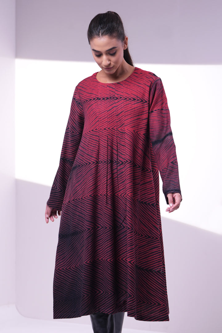 Maroon Wool Shibori Dress