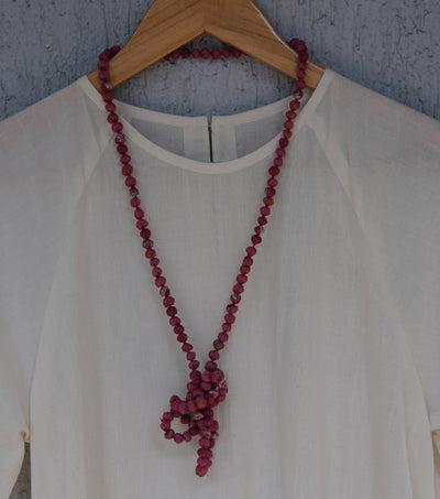 Pink Chanderi Beaded Necklace