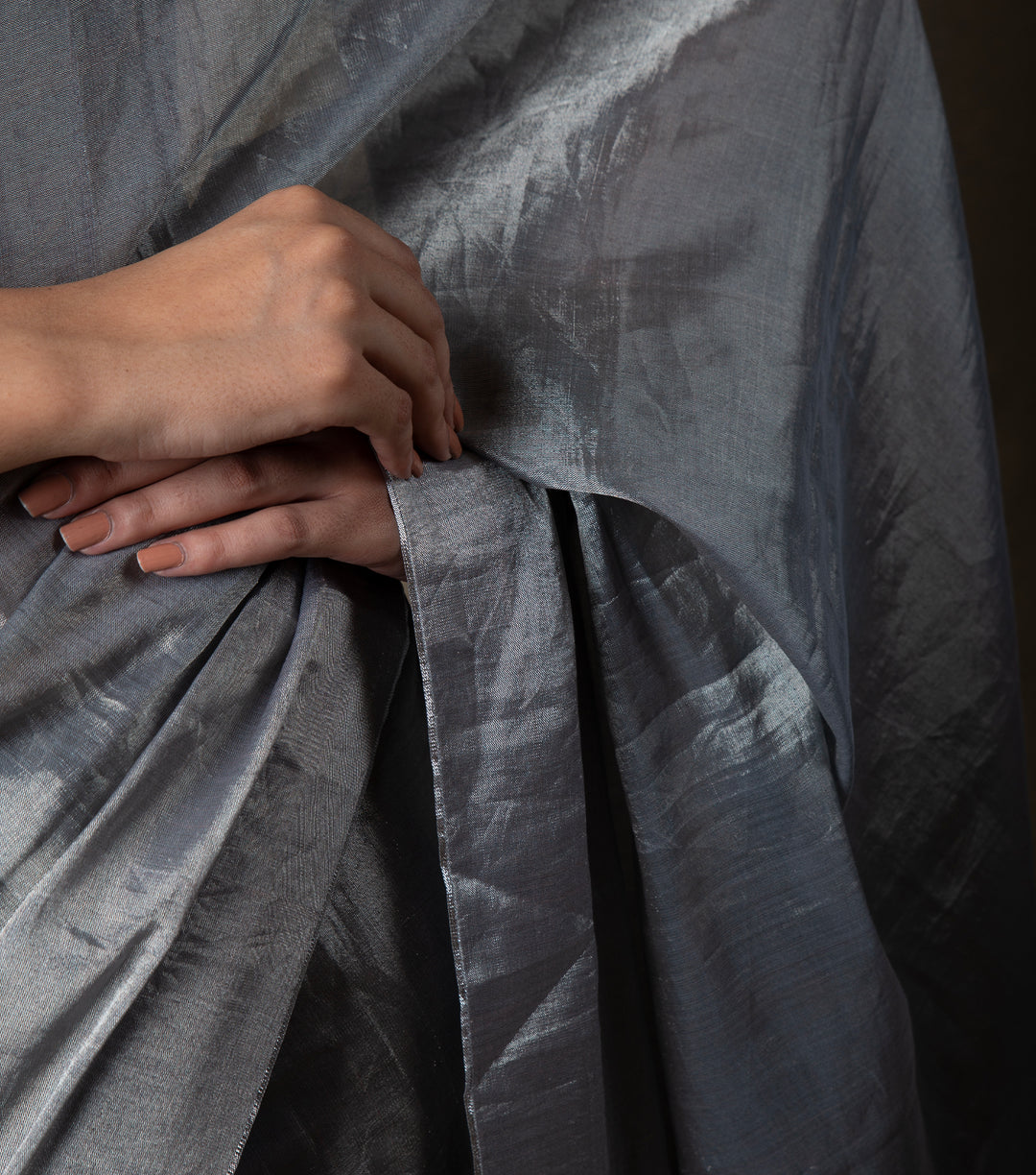 Grey Solid Tissue Saree