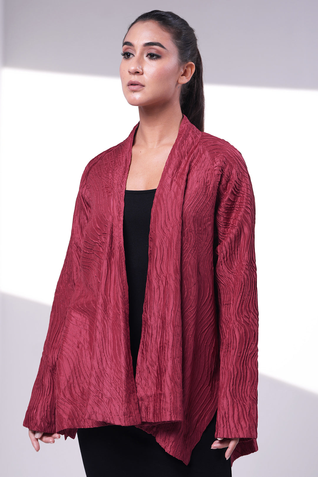 Maroon Embroidered Silk Jacket