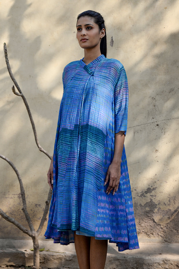 SHIBORI PRINTED BLUE CHANDERI CHOGA