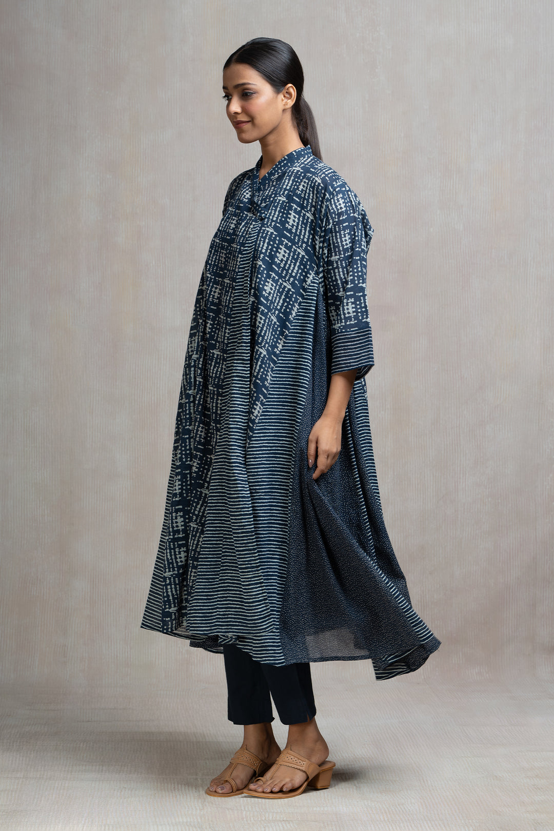 Navy Blue Cotton Printed Choga