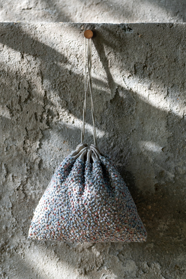 Grey Silk French Knot Potli