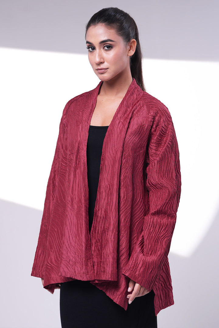 Maroon Embroidered Silk Jacket