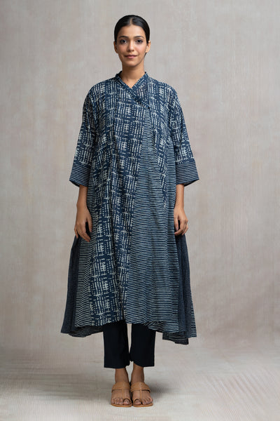 Navy Blue Cotton Printed Choga