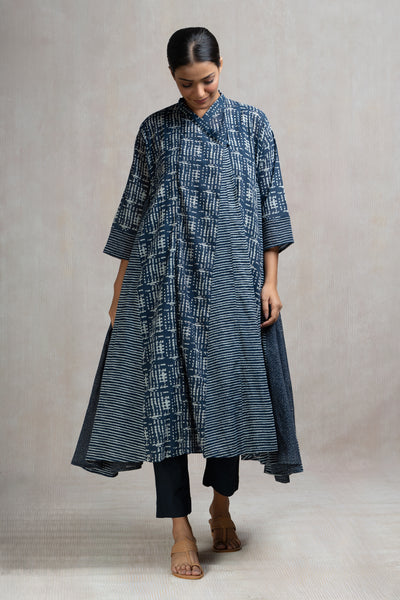 Navy Blue Cotton Printed Choga