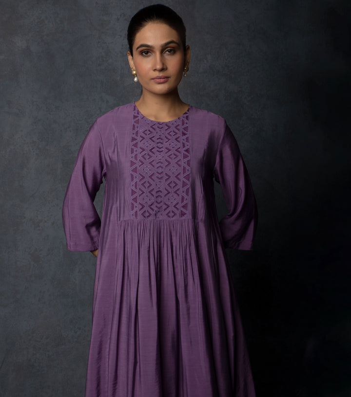 Purple Embroidered Chanderi Dress