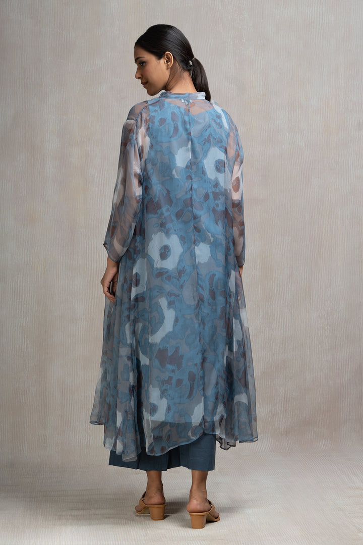 Blue Printed Chiffon Choga