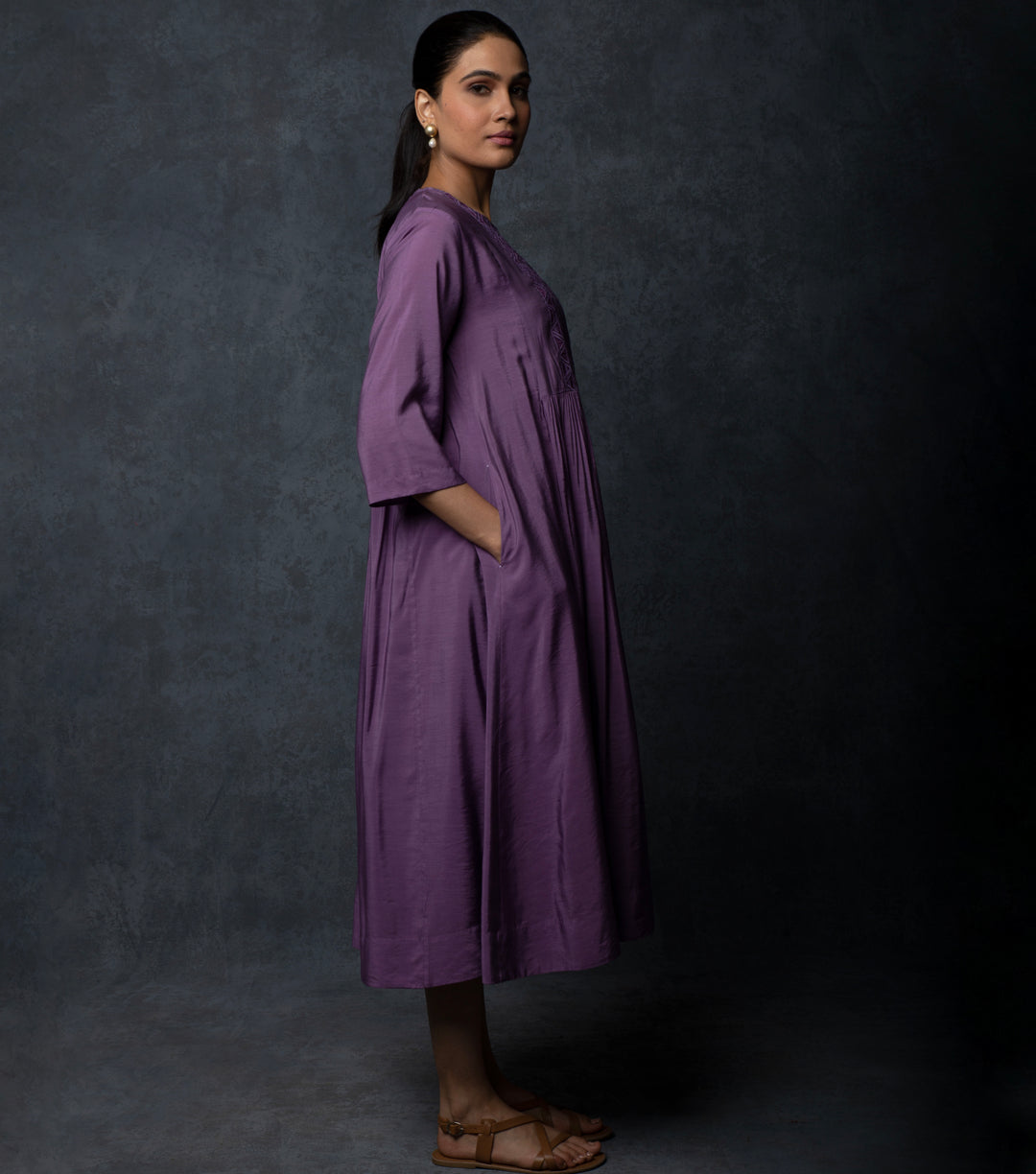 Purple Embroidered Chanderi Dress