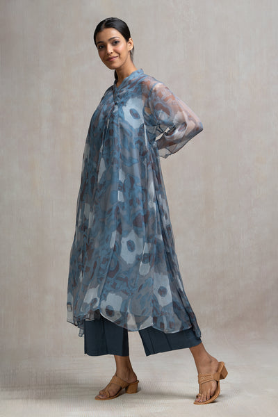 Blue Printed Chiffon Choga