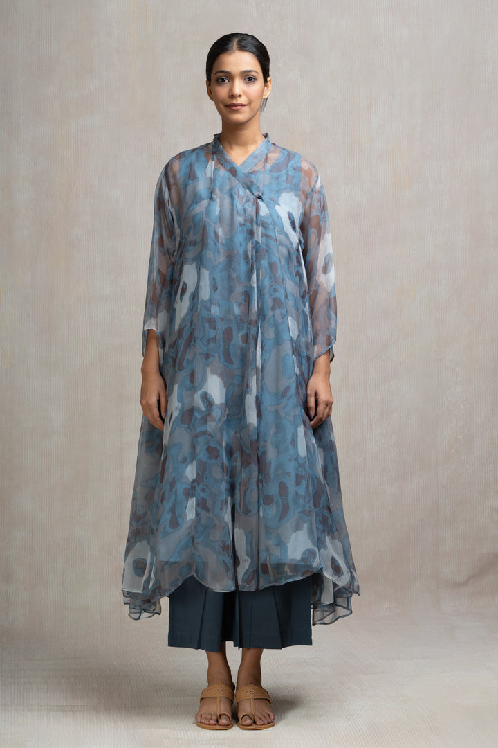 Blue Printed Chiffon Choga