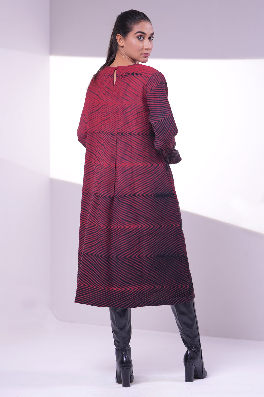 Maroon Wool Shibori Dress