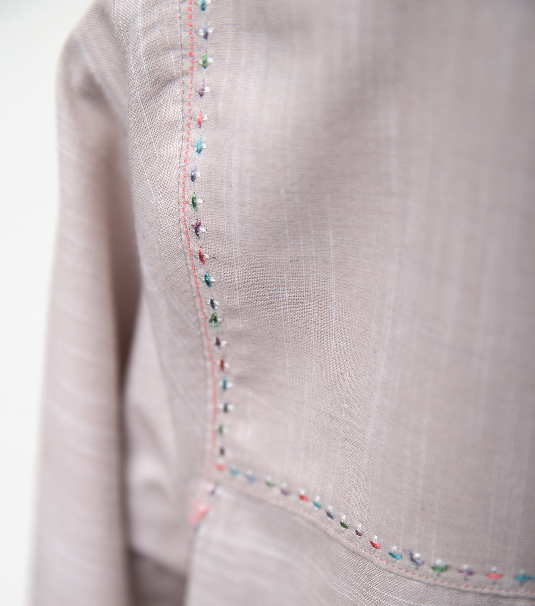 Beige Cotton Embroidered Kurta