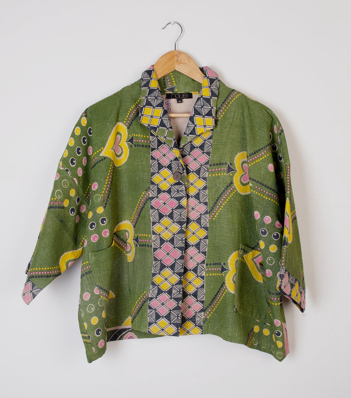 Green Vintage Cotton Kantha Jacket