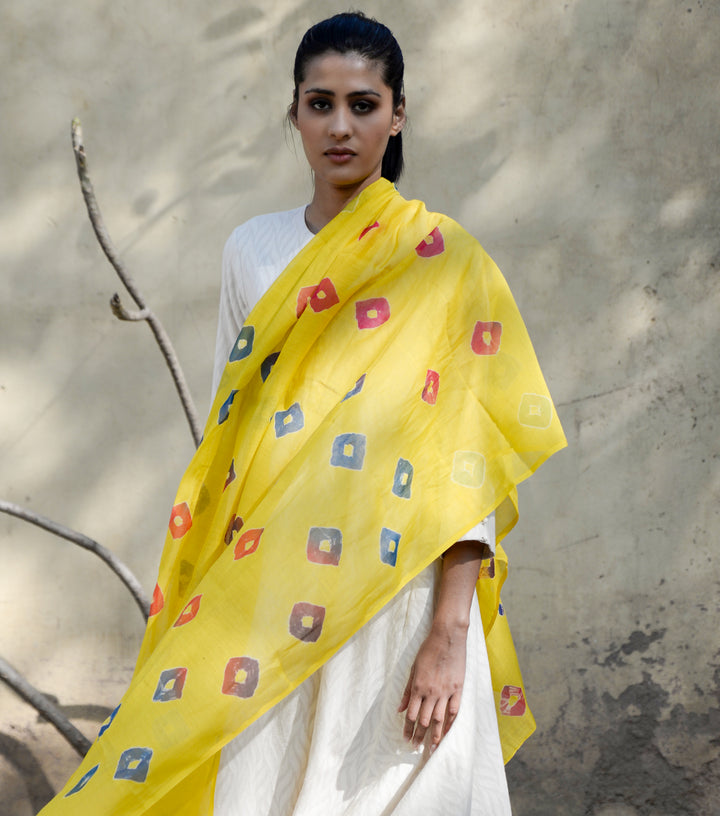 Yellow Base Shibori Dupatta