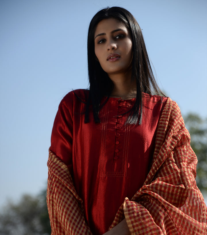 Red Chanderi Dupatta