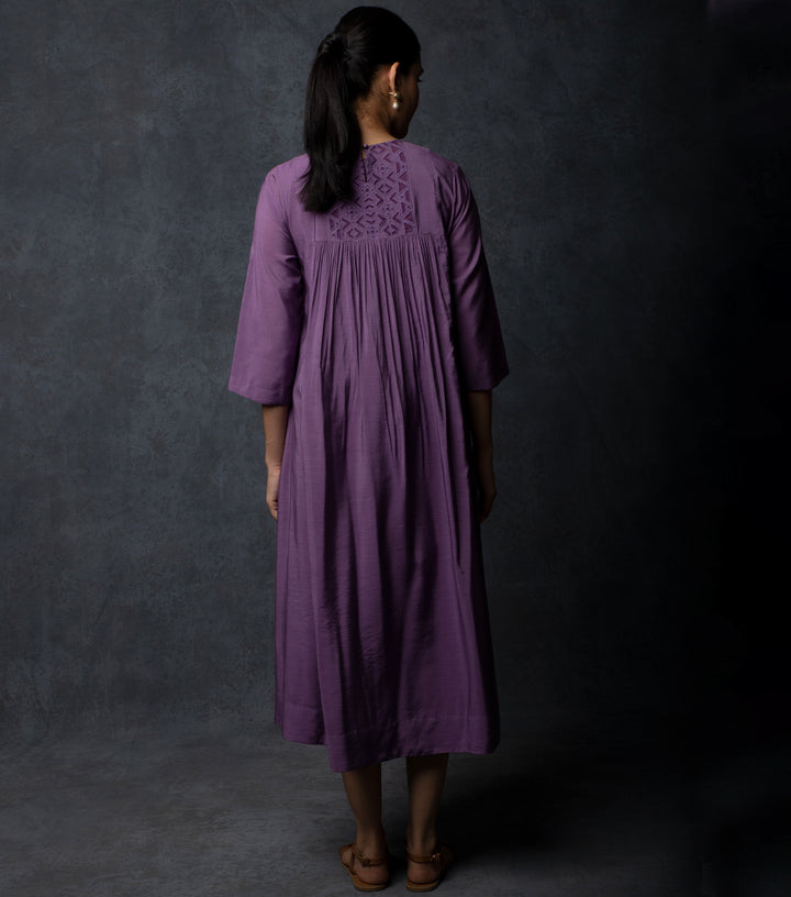 Purple Embroidered Chanderi Dress