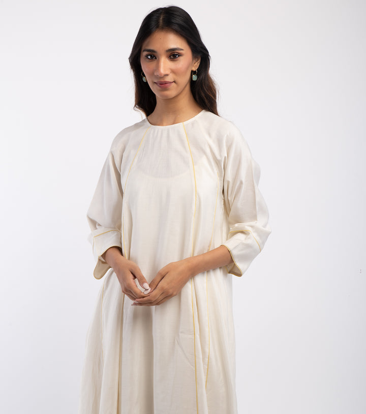 Ivory Chanderi Kurta & Cotton Palazzo Pants Set