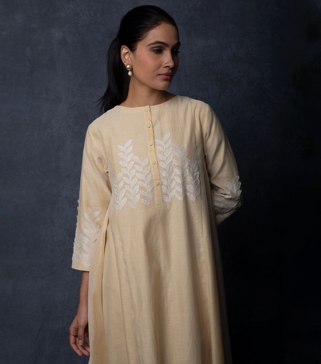 Pastel Yellow Embroidered Chanderi Dress