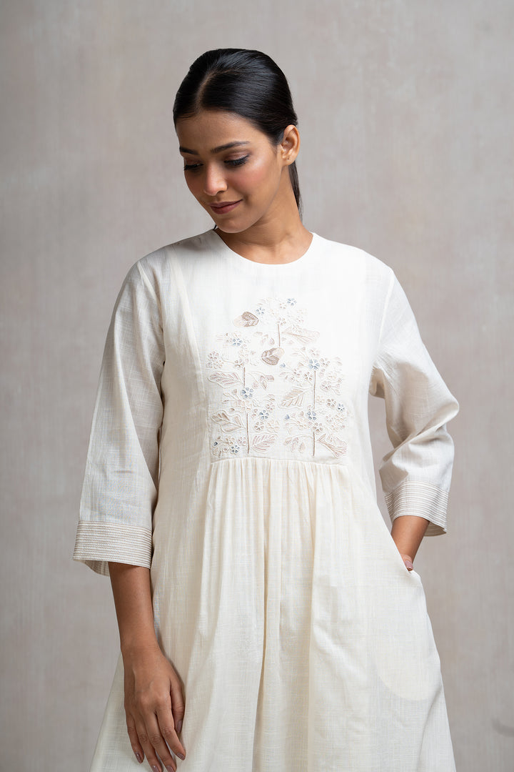 Thread Embroidered Long Cotton Dress